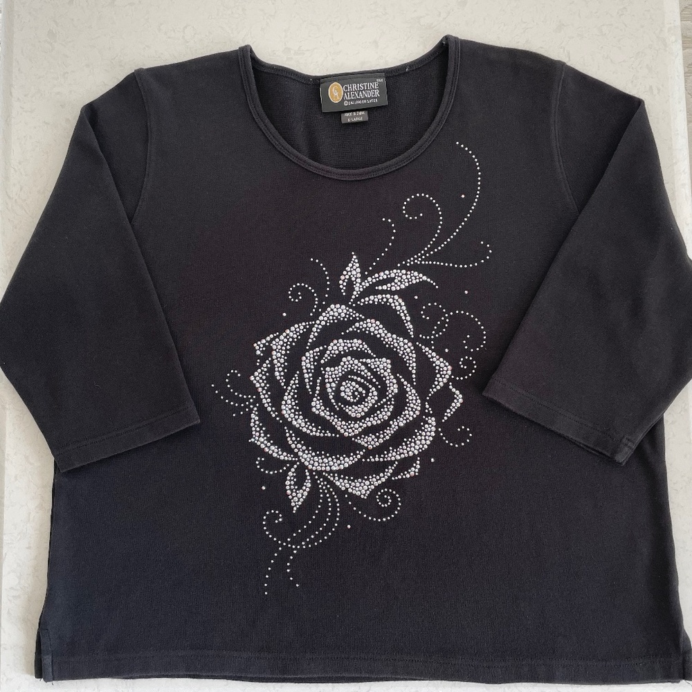 Christine Alexander Swarovski Crystals Top. Black, size XL.